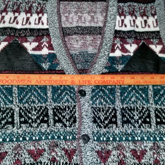 Vintage 1990s Impact Sweater Vest Men Large Gray Purple Geometric Leather Trim - Picture 3 of 16